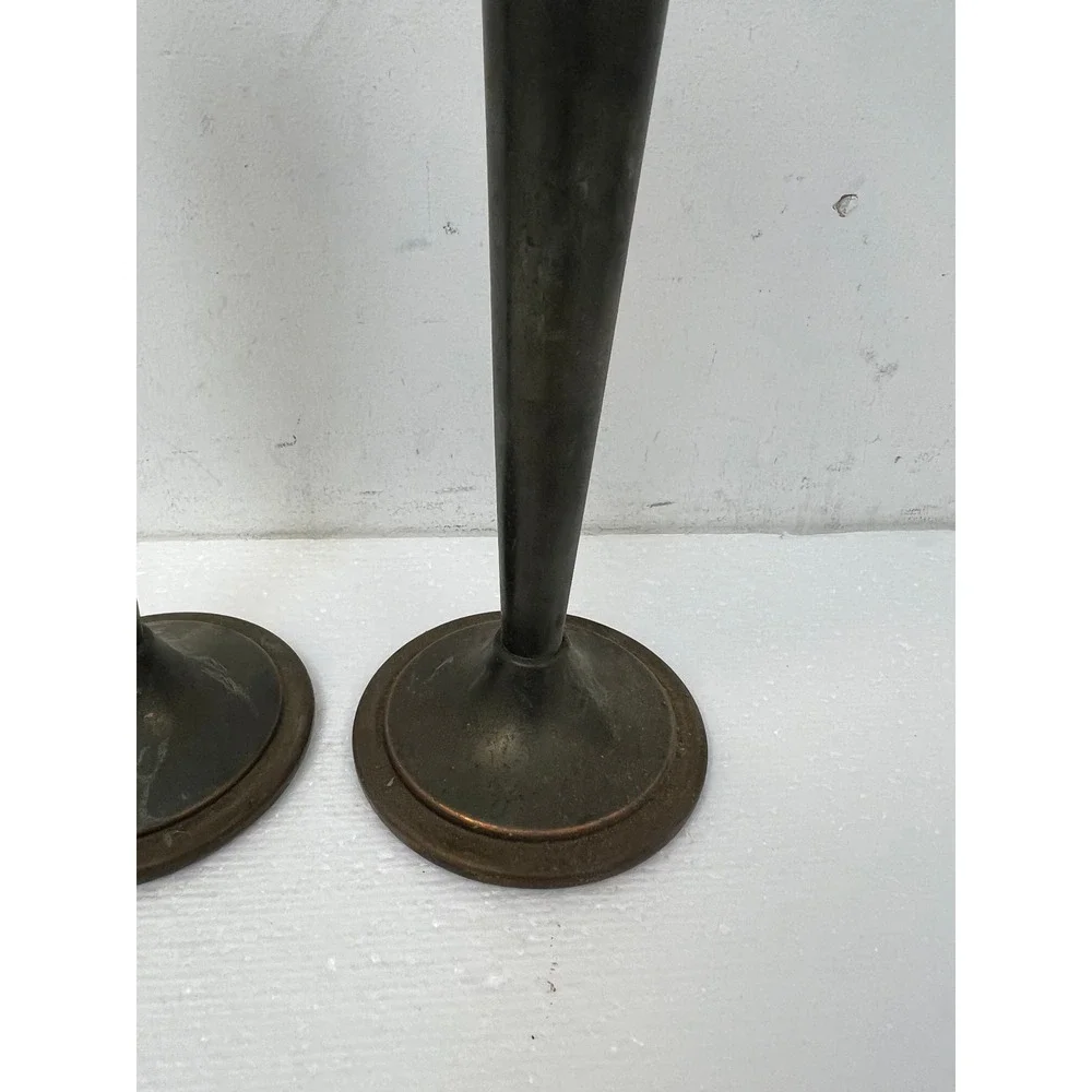 Vintage Arts & Crafts Metal Candlestick Holders Pair Tapered 9